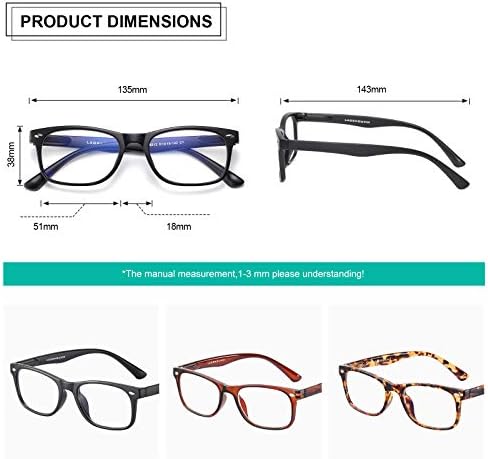 LAOSHOUXIN, 3 опаковки очила за четене TR90, Блокиране на Синята светлина с пружинным тръба на шарнирна връзка,