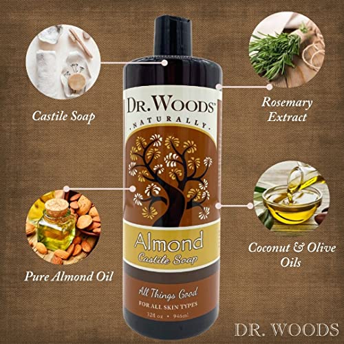 Течен Кастильское сапун Dr. Woods Pure Almond, 32 грама (опаковка от 2 броя)