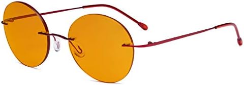Eyekepper без рамки Сини Светозащитные Очила с Оранжеви Тъмни лещи за Сън - Кръгли Компютърни Очила Без Рамки Мъжки Женски Червени