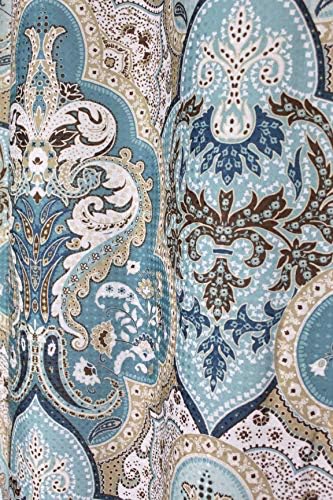 Завеса за душ от плат Бохо Синьо-кафяв цвят на Хотелския качество: Елегантна Дамасская текстура с цветя модел Пейсли