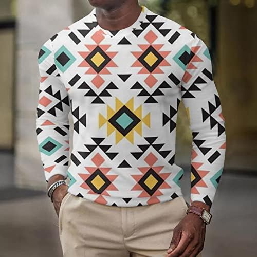 ZDDO Реколта Блузи за мъже, Есенни Тениски с дълъг Ръкав в Ретро стил с Геометричен принтом на Ацтеките в стил Бохо, Панталони,