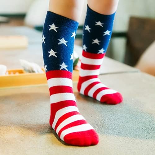 Детски Чорапи с Флага на САЩ, Чорапи със Звездите, Чорапи до Коляното за Момчета и Момичета, Детски Чорапи за Деца
