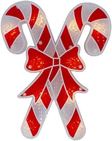 Northlight 12 Свети Червено-Бяла Холографска Декор на Коледните прозорци във формата на Силует Леденцового Тръстика