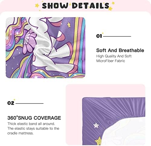 ALAZA Cartoony Rainbow Unicorn Междузвездни Кърпи за Яслите, Чаршаф за Люлка за Момчета и Момичета, Стандартен Размер