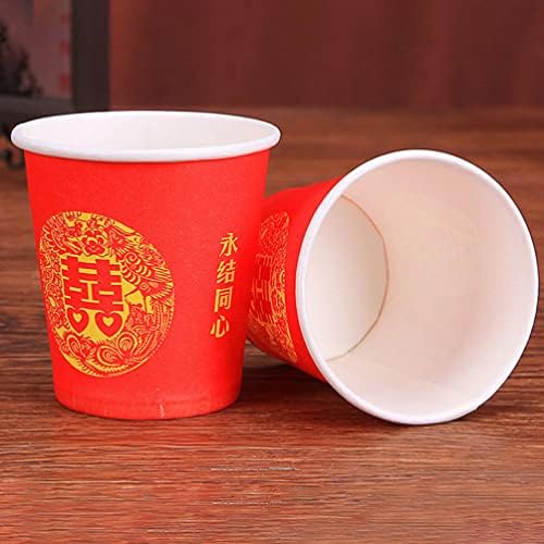 ABOOFAN Китайски Сватбен Хартиена Чаша 100шт за Еднократна употреба Чаени Чаши за Кафе Party Red Xi Сокове Пиенето на Чаша