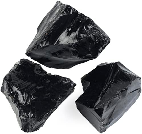 650+ Карата, 3 бр Черно градешки камък Обсидиан 25-40 мм - Необработени кристали - Планински кристали и лечебни камъни, Необработени