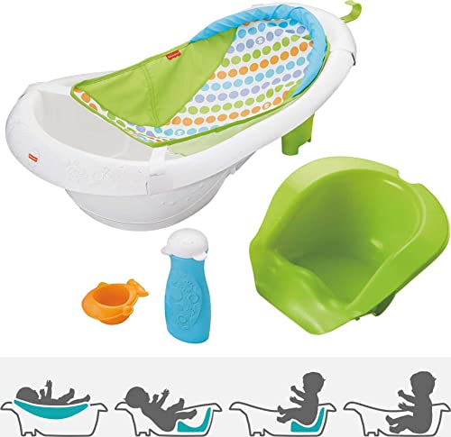 Детска вана за къпане за деца Fisher-Price, 4 В 1, Прашка е със седалка, с Подвижна поставка за бебета и 2 детски