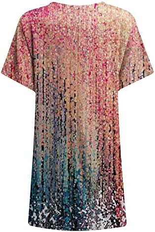 Блуза с Цветен Модел за Дами, Есента-Лято, в началото на с Кръгло деколте и Къс Ръкав, Тениски за Момичета 2023, Дрехи