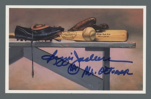 Реджи Джаксън Подписа Автограф Бил Гоффа на пощенска картичка с Голограммой B & E - MLB Cut Signatures