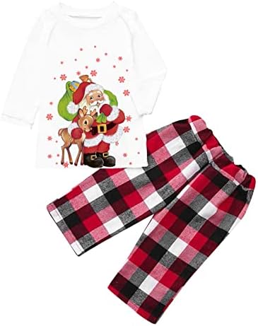 Коледна Пижама за семейството 2022, Сладък Дядо Коледа с Елени, Червени Пижами с Принтом под формата на Снежинки, Подходящи
