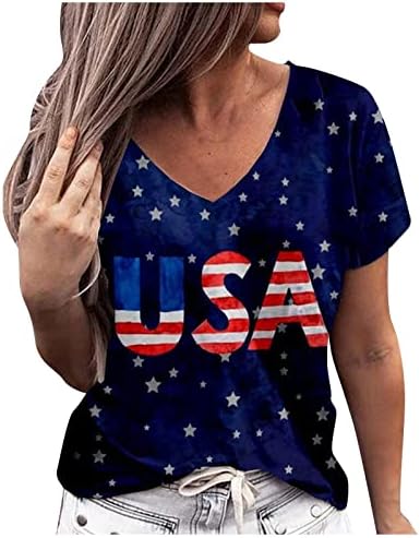 Патриотични Ризи за Жени, Тениска с Американския Флаг, Ежедневни Летни Потници, Тениски с Къс Ръкав в Звездната