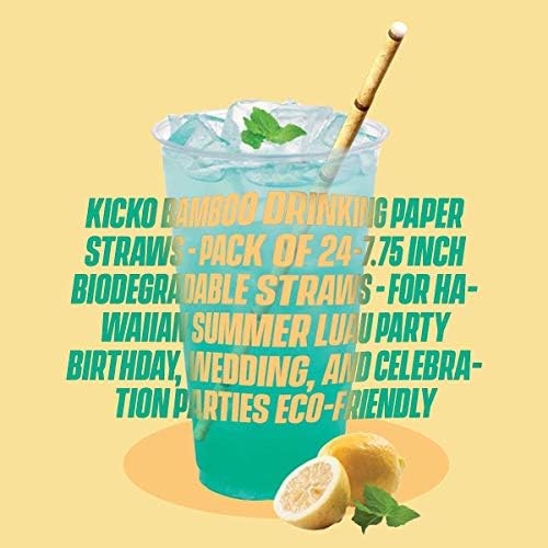 Хартиени сламки от бамбук Kicko - Опаковка от 24 биоразградими соломинок за пиене диаметър 7,75 инча - Екологично