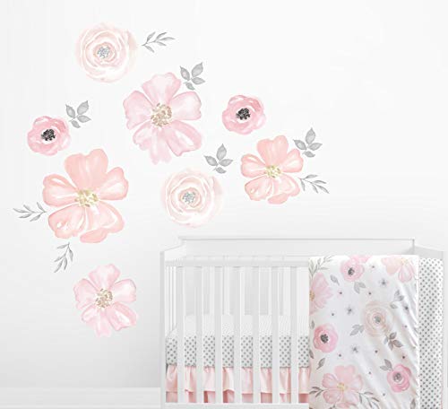 Sweet Jojo Designs Руж и Розово, сиво и бяло цветя, по-Големи Стикери за стената стенописи, Арт Декор за детска стая, колекция