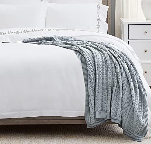 Вязаное одеяло BOLL & BRANCH Кабел – Луксозно спално бельо от органичен памук – Мек, лек, дышащее и уютно – вечния