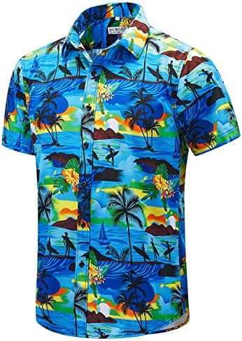 ENVMENST Хавайска Тениска за Мъже с Къси Ръкави, Плажната Лятна Риза Aloha Копчета с Принтом (S-3XL)