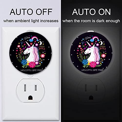 2 Бр Plug лека нощ LED нощна светлина Unicorn Black с Датчик от Здрач до Зори за Детска стая, Детска, Кухня, Коридор