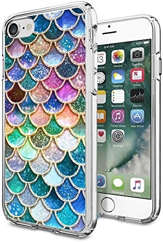 Цветни Люспи Русалка, Прозрачен калъф за iPhone 7 8, От Milostar Design, Защитен устойчив на удари калъф от