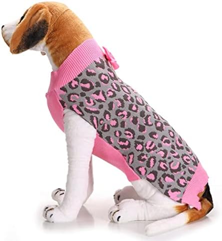 Пуловери за кучета за момичета, Щенячий Леопардовый Лък, Розова Зимни Дрехи за кучета, Сладък Пуловер, Дрехи за домашни