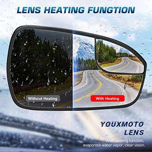 Youxmoto Пътнически дясното странично Огледално стъкло с подгряване, Замяна за Ford Fusion 2013 2014 2015 2017 2018