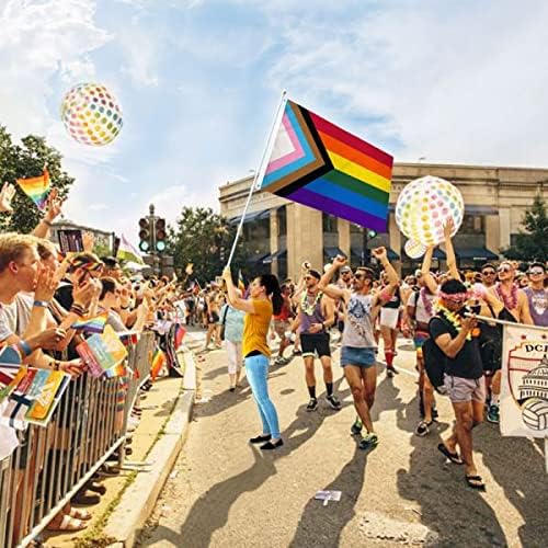 ФЛАГ JOINT - Progress Pride Flag 3x5ft Поли - идеален за демонстрации в подкрепа на общността Гордост! - Устойчиви на uv Ярки смели цветове замразява сушени оцветители!