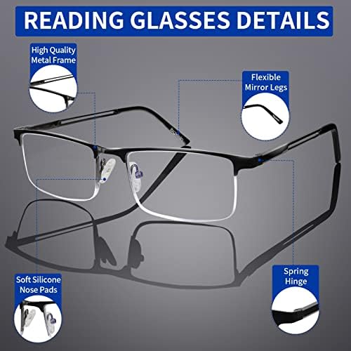 Bxgxlelin 1.0-4.0 x Мъжки слънчеви Очила за четене със Синя светлина, Очила за четене, 3 опаковане на Леки Метални