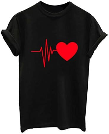 Женска тениска FQZWONG с Хубав Принтом във формата на Сърце, Къс Ръкав, Лятна Ежедневни Тениска с кръгло деколте, Модни Реколта