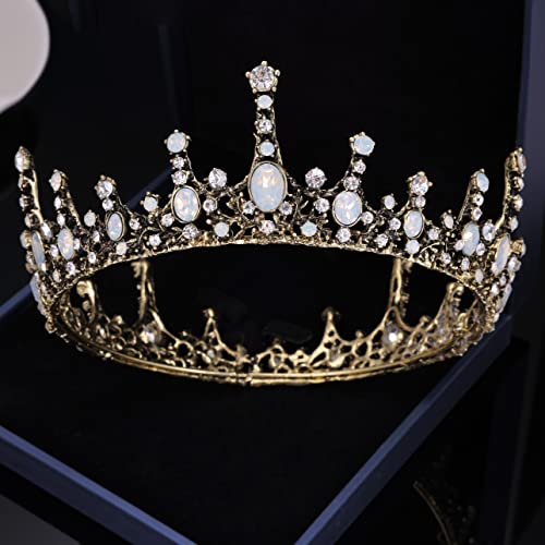 Kamirola -Бронзова Корона на Кралица в стил барок - Реколта Диадема Принцеса, Crytal Сватбен Костюм за Бала Hallloween с Опалом,