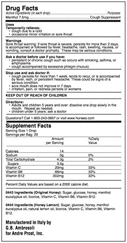 Honees Медово-лимонови бонбони за кашлица - 20 броя в една опаковка, суроватъчните Пастилки за котки с мед | Временно облекчение на кашлица | Успокоява болки в гърлото | Н