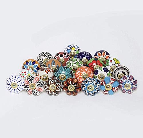 Разнообразни Цветни Дръжки и пръчки за шкафове - Индийски Реколта Синя Керамика, Керамична Дръжка за чекмедже на
