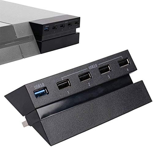 EEEKit 5-портов хъб за PS4, USB 3.0/2.0 Високоскоростен Hub разширяване, жак адаптер за зарядно устройство, съвместим с игрова