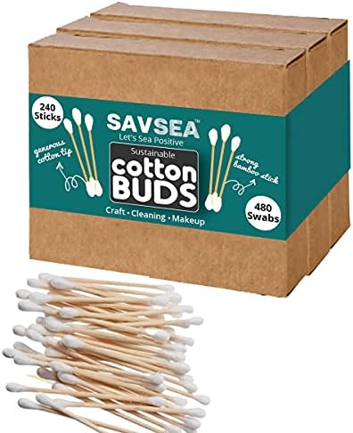Четка за зъби SAVSEA с мека четина от бамбуково въглища (8 парчета) и бамбук ушни втулки 240 броя (80 пръчки х 3)