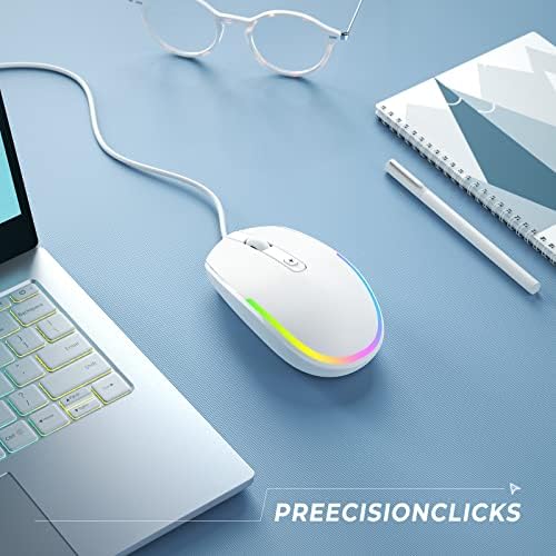Жичен мишката Seenda, мишка с led RGB подсветка и USB-кабел с дължина 1,5 м, резолюция 1600 точки на инч, Безшумни Ергономични