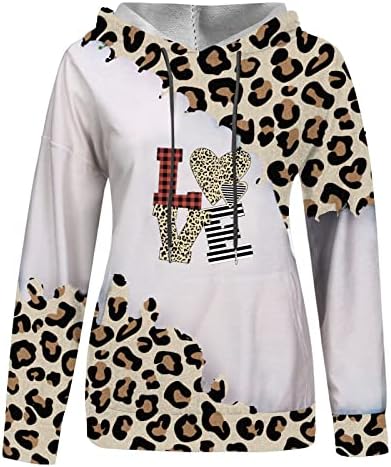Hoody с качулка за жени, Дамски Блузи с Леопардовым Принтом във формата на Сърце, Свободни Ежедневни Пуловери С Дълъг