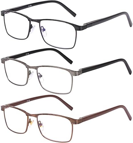 DOOViC, 3 Опаковки, Мъжки слънчеви Очила за четене със Стилен Дизайн, с Метални Рамки, Ридеры, Синя Светлина, Блокиране на Очила За Четене, Силата на 2,50