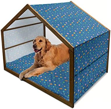 Дървена Къщичка за кучета Ambesonne с цветен Модел, Рисованный Фигура с Флорални елементи, като например цветни Листенца и