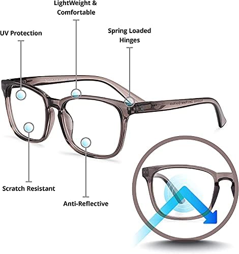 Очила за четене, блокер синя светлина (въглен, увеличаване на 3,25), компютърни очила, модерен за мъже и жени,