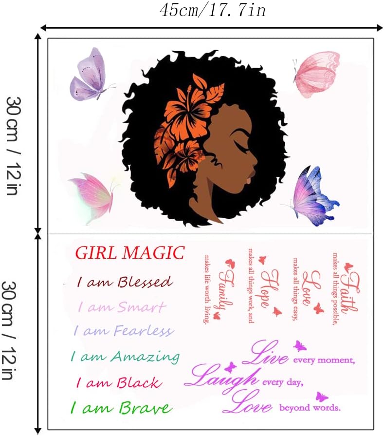 Чернокожая Момиче Стикери за Стени, за да Спални Момичета, Етикети с Вдъхновяващи Цитати Афроамериканская Момиче