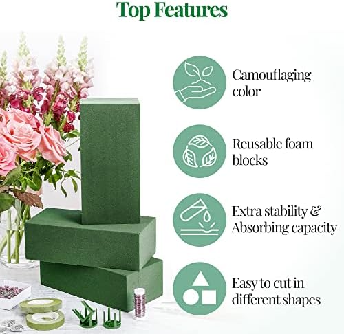 Блокове от цветя пяна Noe & Malu | Зелени тухли от цветя пяна, приложими суха или влажна начин | Комплект от 8