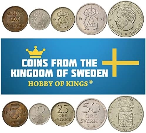 3 Монети от Швеция | шведски Набор от монети от колекцията на 1 2 5 руда | В обращение 1909-1950 | Три корони