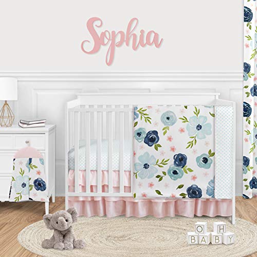 Комплект спално бельо за детска стая легла Sweet Jojo Designs Тъмно синьо и розово цвете с акварельными цветове за малки момичета