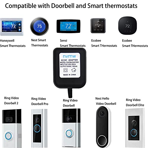 Трансформатор видеодомофон 24V500MA Захранващ трансформатор, който е съвместим с всички версии на Ring Doorbell