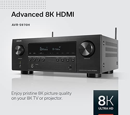 Denon AVR-S970H 8K Ultra HD 7,2-канален (90 W X 7) AV приемник 2022 модели - Създаден за игри, стрийминг на музика, 3D аудио