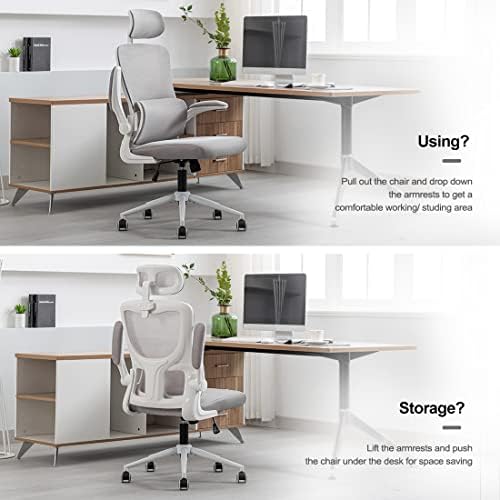 Офис стол с Ергономичен Работно стол с регулируема височина и Самоадаптирующейся лумбална опора, Компютърен стол с дишаща мрежа,
