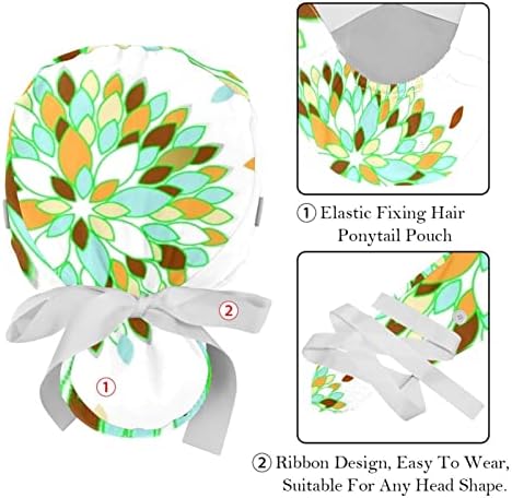 Работна Шапчица Mersov Flower Зелен Цвят, с Пуговицей и Тренировъчната панделка, 2 Опаковки Многократно Хирургически шапки