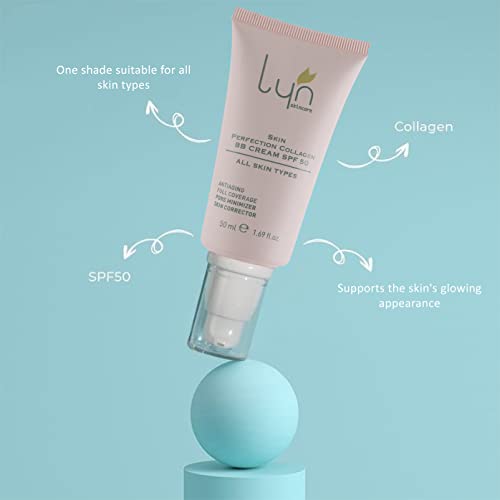 Lyn skincare BB Cream 50ml - Естествен Оцветени хидратиращ крем с SPF 50, колаген и формула без парабени безупречен антивозрастного