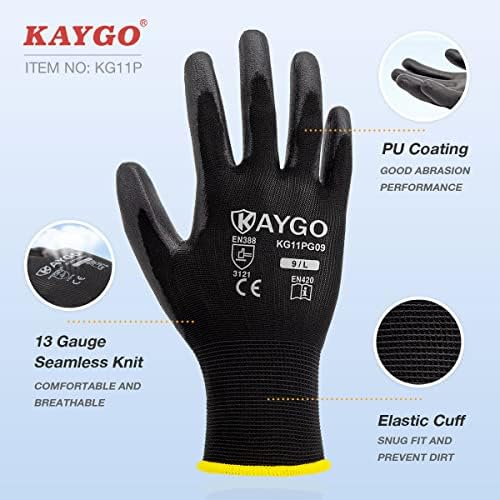 Предпазни работни ръкавици KAYGO с антиоксидантна полиуретанова боя с покритие - 12 двойки, KG11PB, Безшевни Плетени