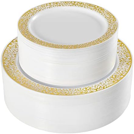 FOCUSLINE 102 бр. Златни за Еднократна употреба Пластмасови чинии, Определени тежки за еднократна употреба плочи