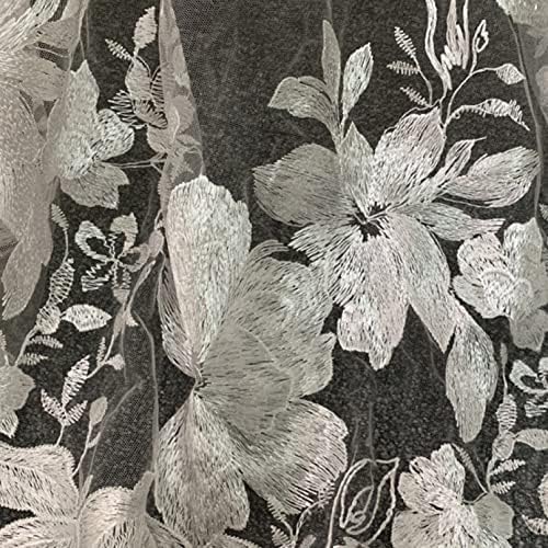Тюл с ширина 47 см, с бяла бродерия на цветя, лейси плат за шиене на сватбената рокля, на фона на фаты, декорация за пердета