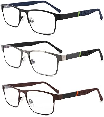 Очила за четене от 3 теми за мъжете, блокиране на синя светлина, Модерни компютърни очила в метални рамки,