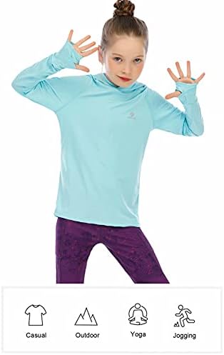 Риза с дълъг ръкав за момичета UPF50 + Лека Hoody Тънка Активна Тениска За Тренировки, Пуловер за Джогинг, Топ с Дупка за